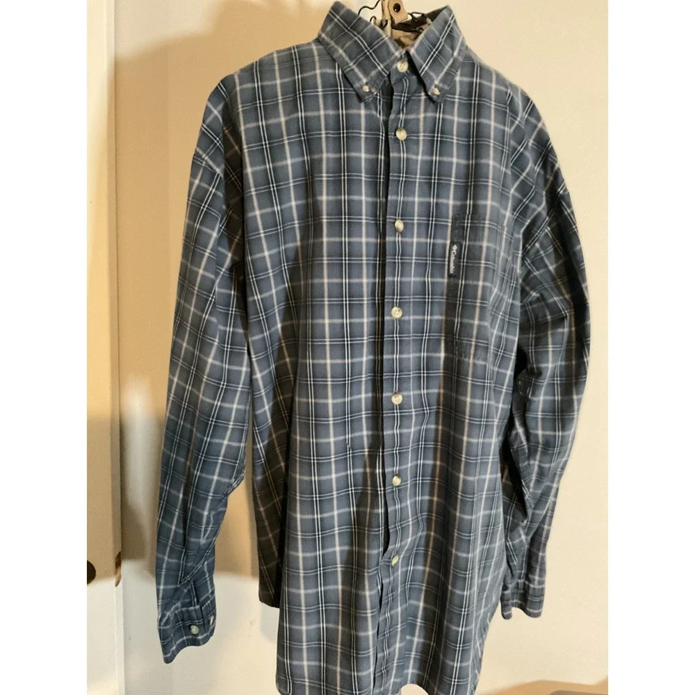 Lot‎ of 2 Columbia Mens XL Long Sleeve Button Down Shirts Orange Blue Plaid
